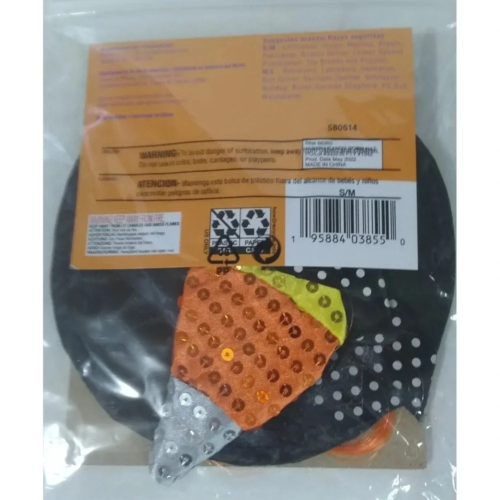 Candy Corn Hat Dog‎ Cat Sz S/M Black Orange Yellow White Sequins NEW READ